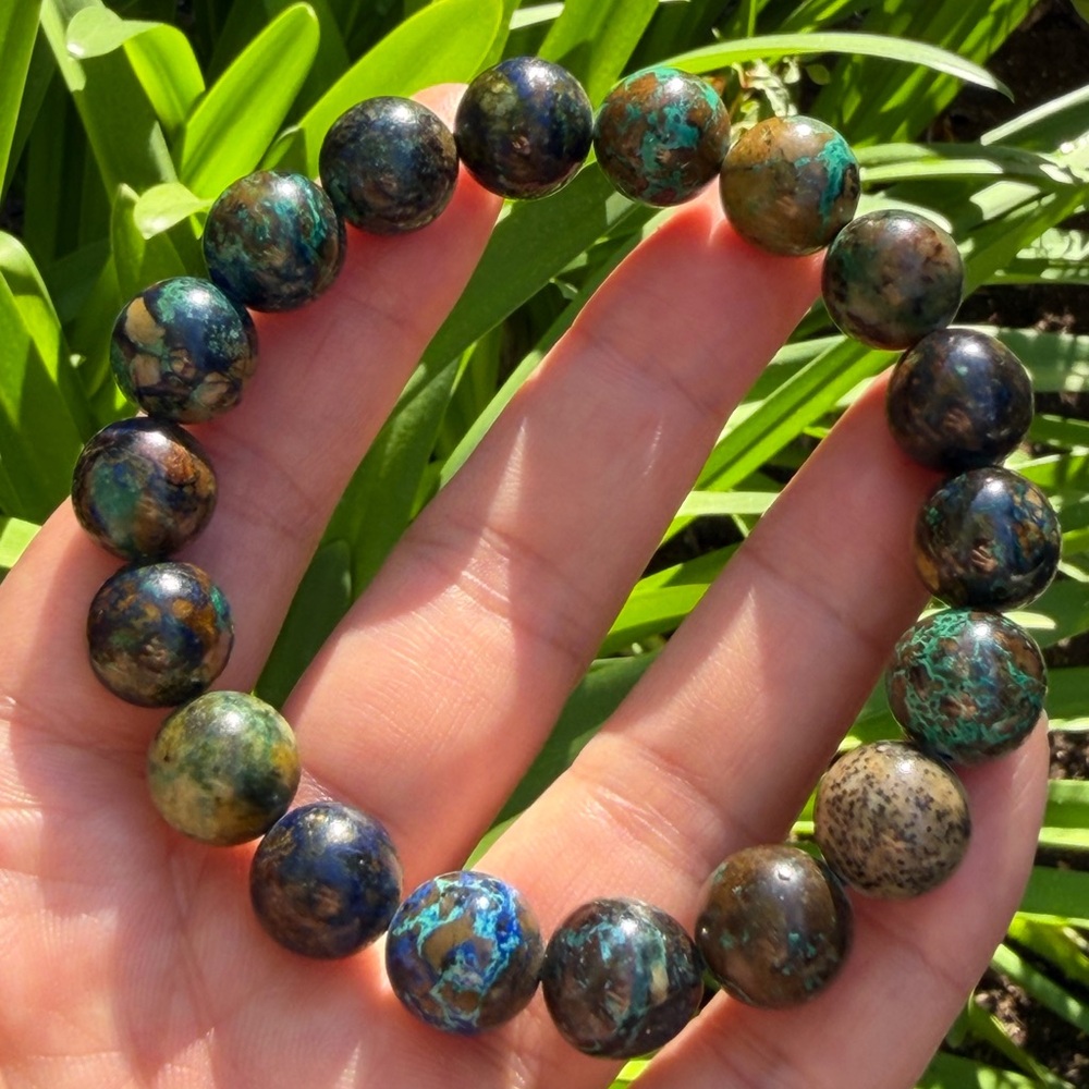 11.5mm stretchable‎ azurite bracelet 0346